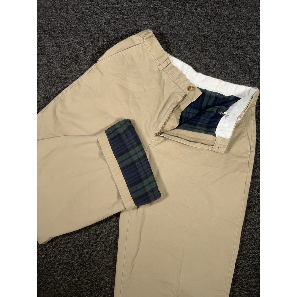 LL Bean Flannel Lined Khaki Pants Men's 36x32 (Fits 34x31) Scotch Plaid Outdoors